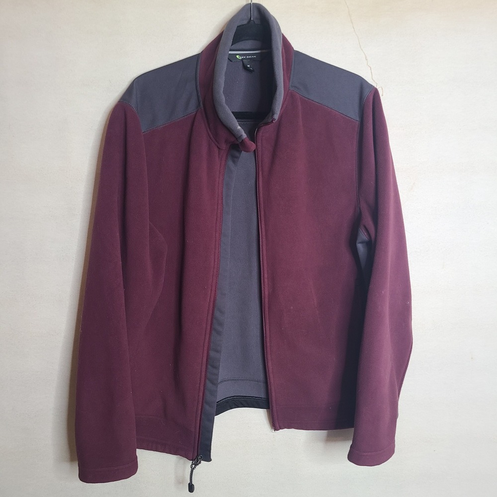 Tek Gear Mens Fleece Jacket Full Zip Gray Maroon Outdoor Activewear
